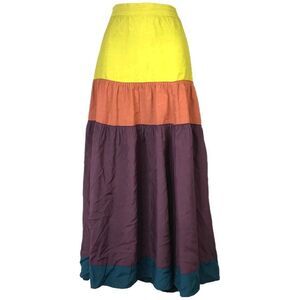 Vintage 70s Alice Blaine Tiered Peasant Maxi Skirt Tiered Multi Colorblock Sz L